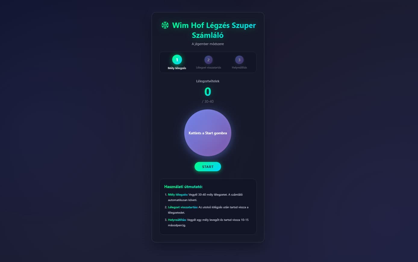 Wim Hof légzésmérő webapp - Az első modul projektje