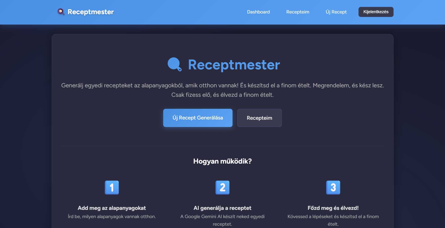 Receptgeneráló webapp - AI integrációval működő applikáció